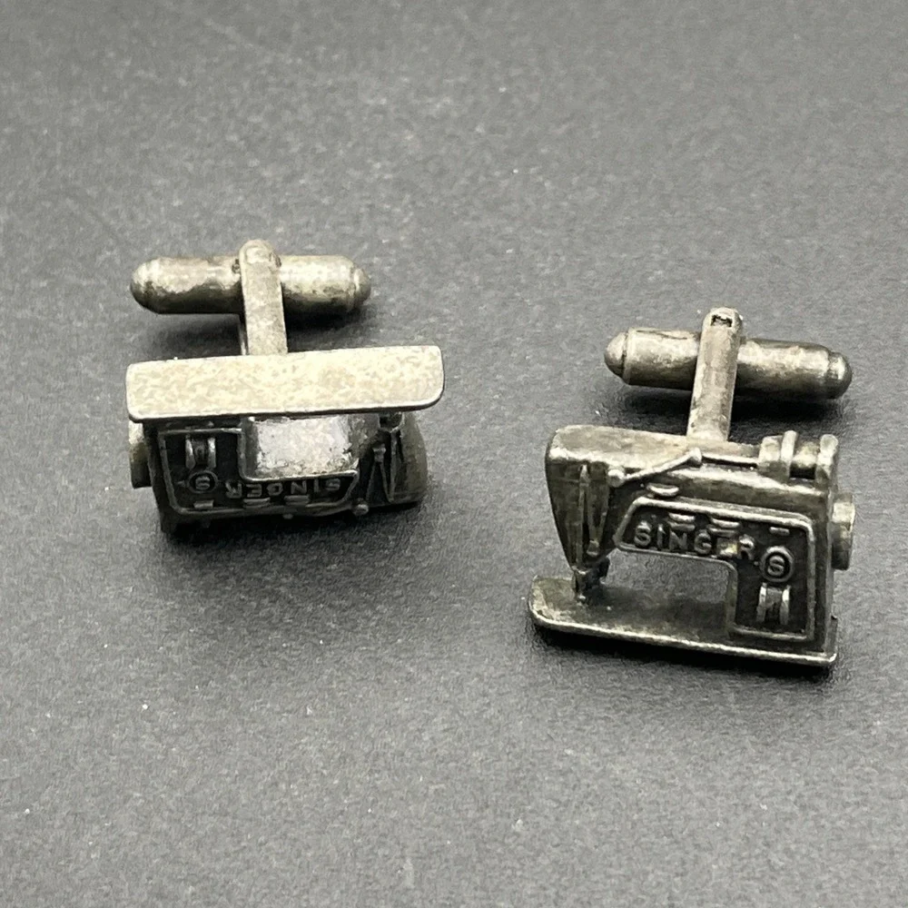 Vintage Singer Sewing Machine Cufflinks Silver‎ Tone